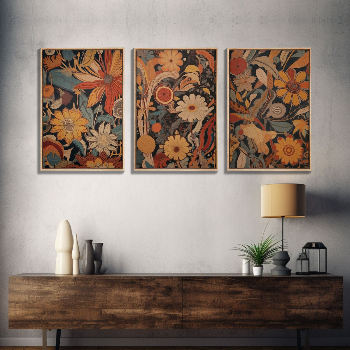 Midcentury Modern Framed Canvas Wall Art Set