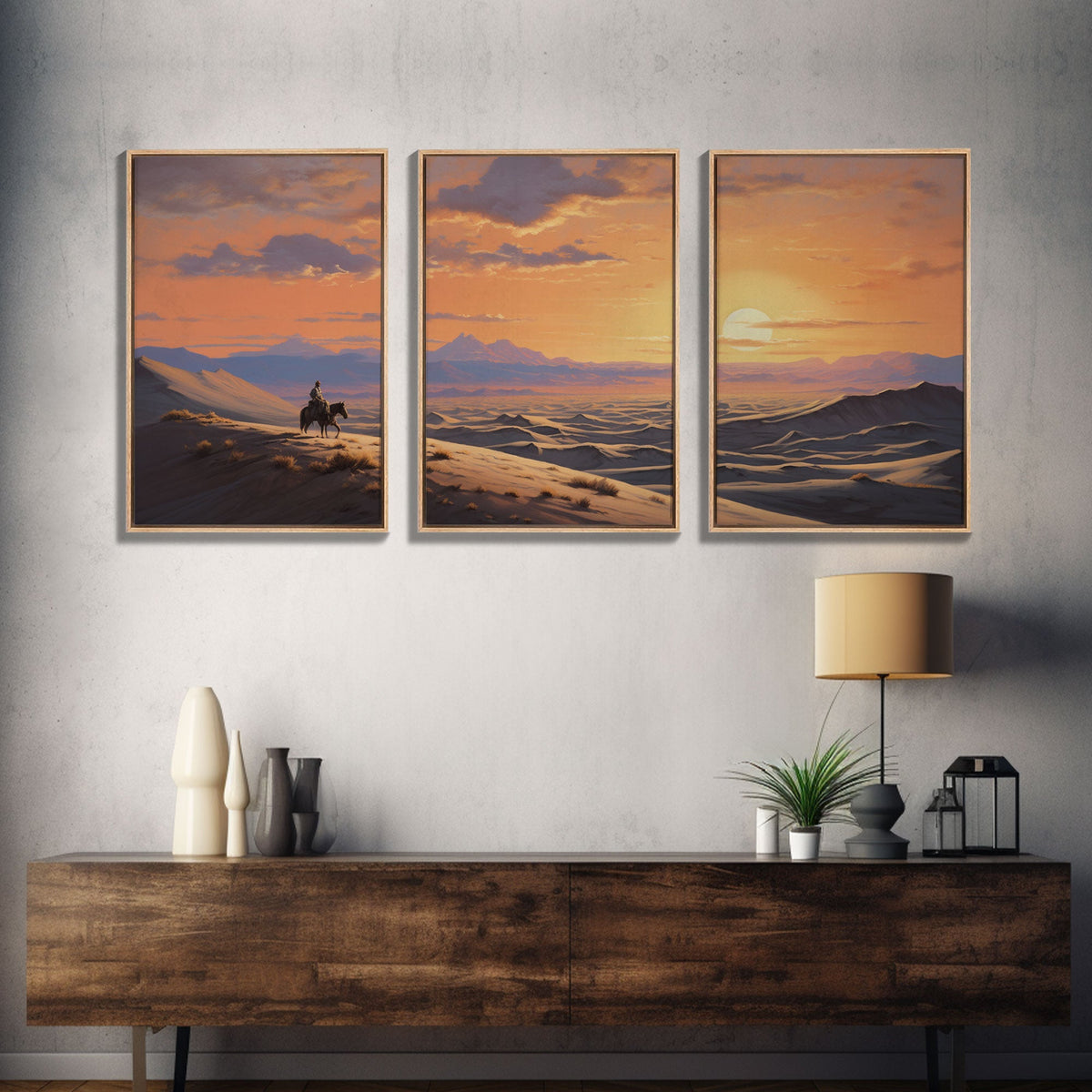 Cowboy Wall Art, Sunset Print, Canvas Print, 3 Piece Wall Art