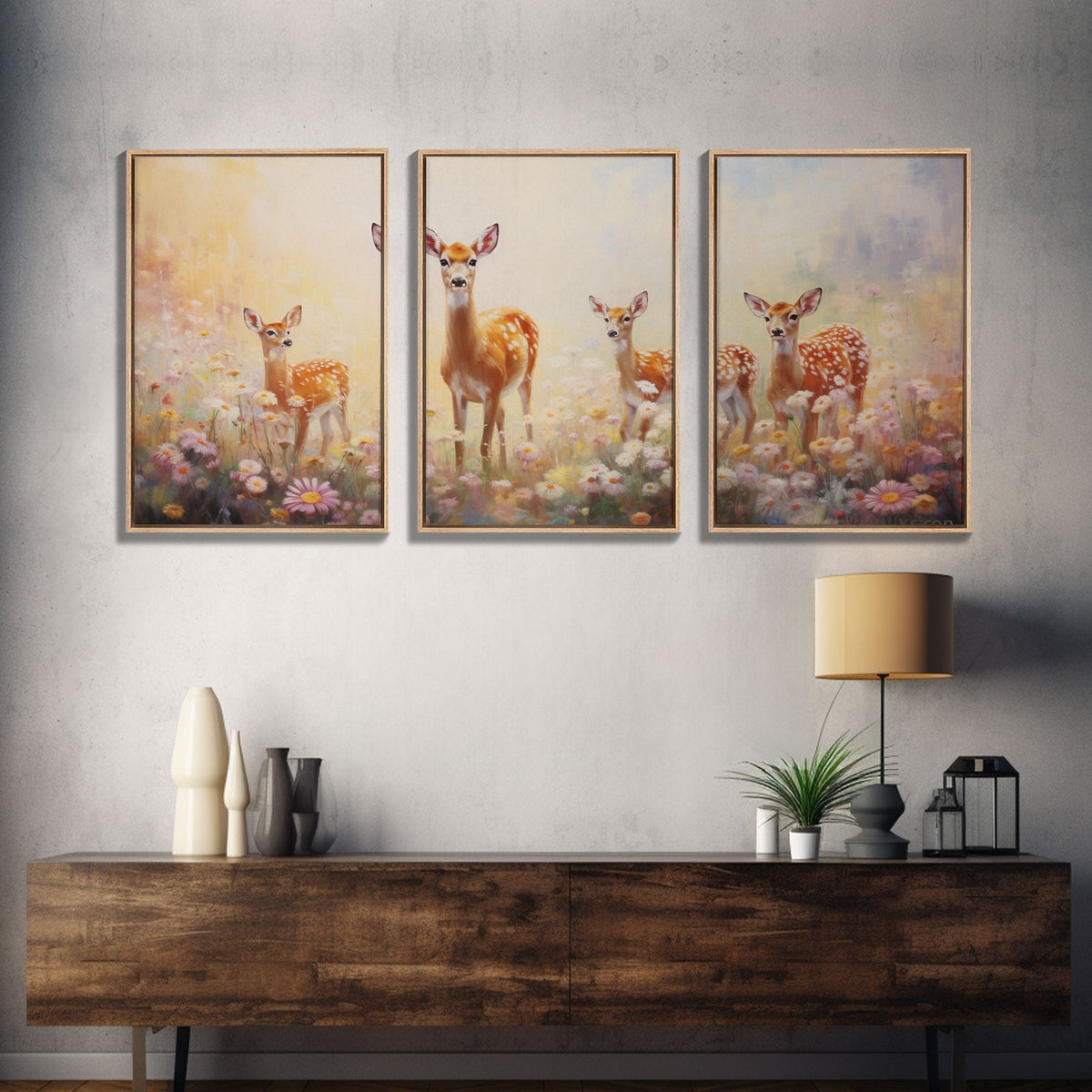 Deer Wall Art, Canvas Print, 3 Piece Wall Art