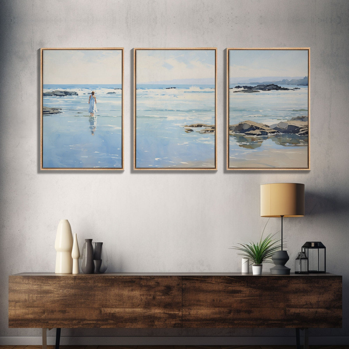 Framed Ocean Art | 3 Piece Art | Triptych Painting