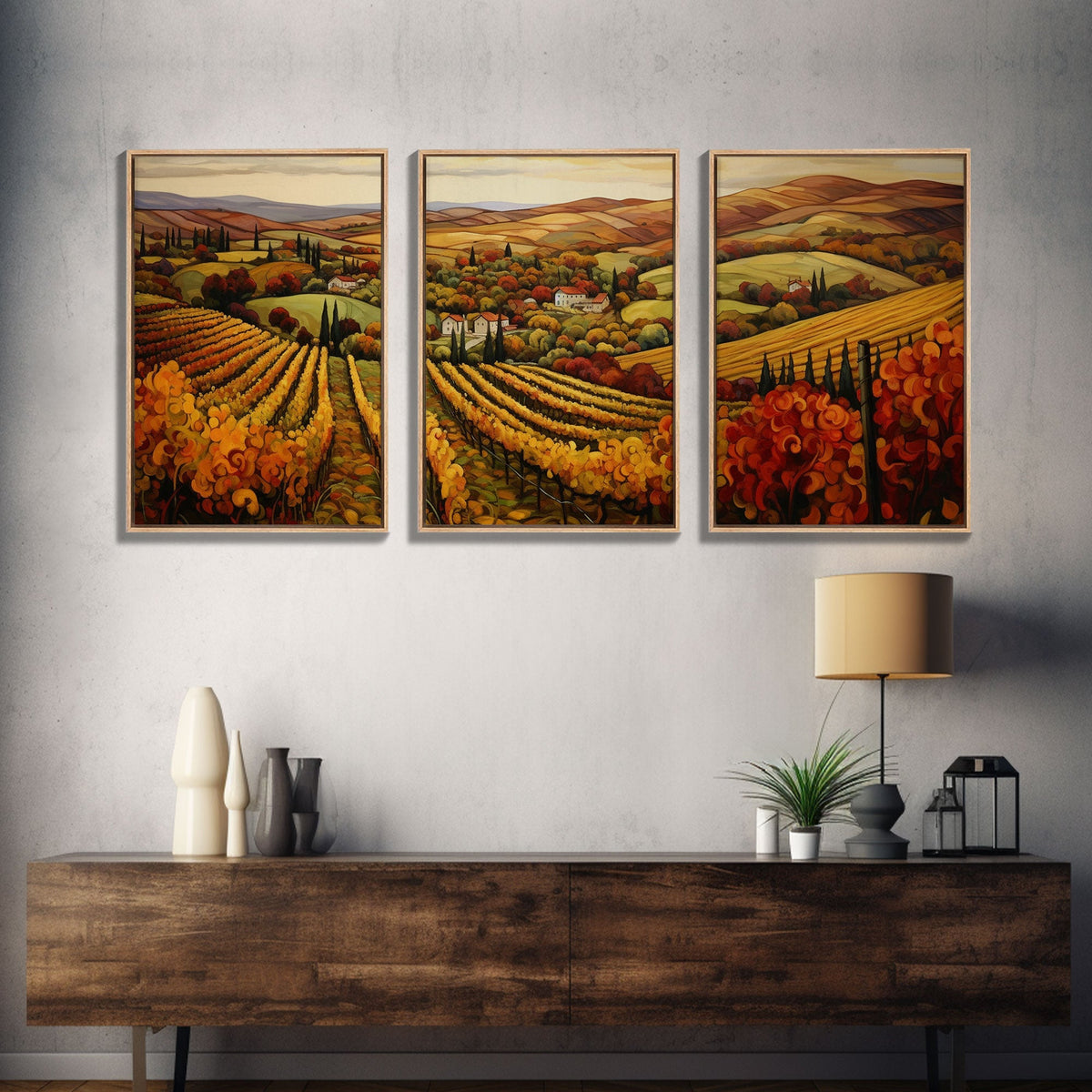 Italian Vineyard Framed Canvas Prints, 3 Piece Art