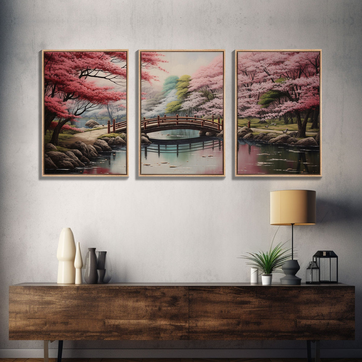 Japanese Print, Landscape Wall Art, Canvas Print, 3 Piece