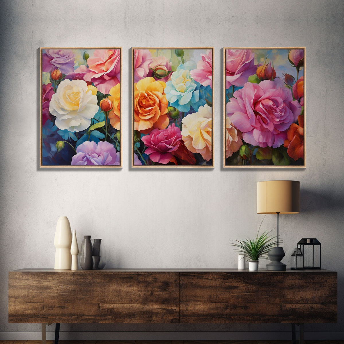 Beautiful Rose Art, Framed Canvas Print, 3 Piece Art Set