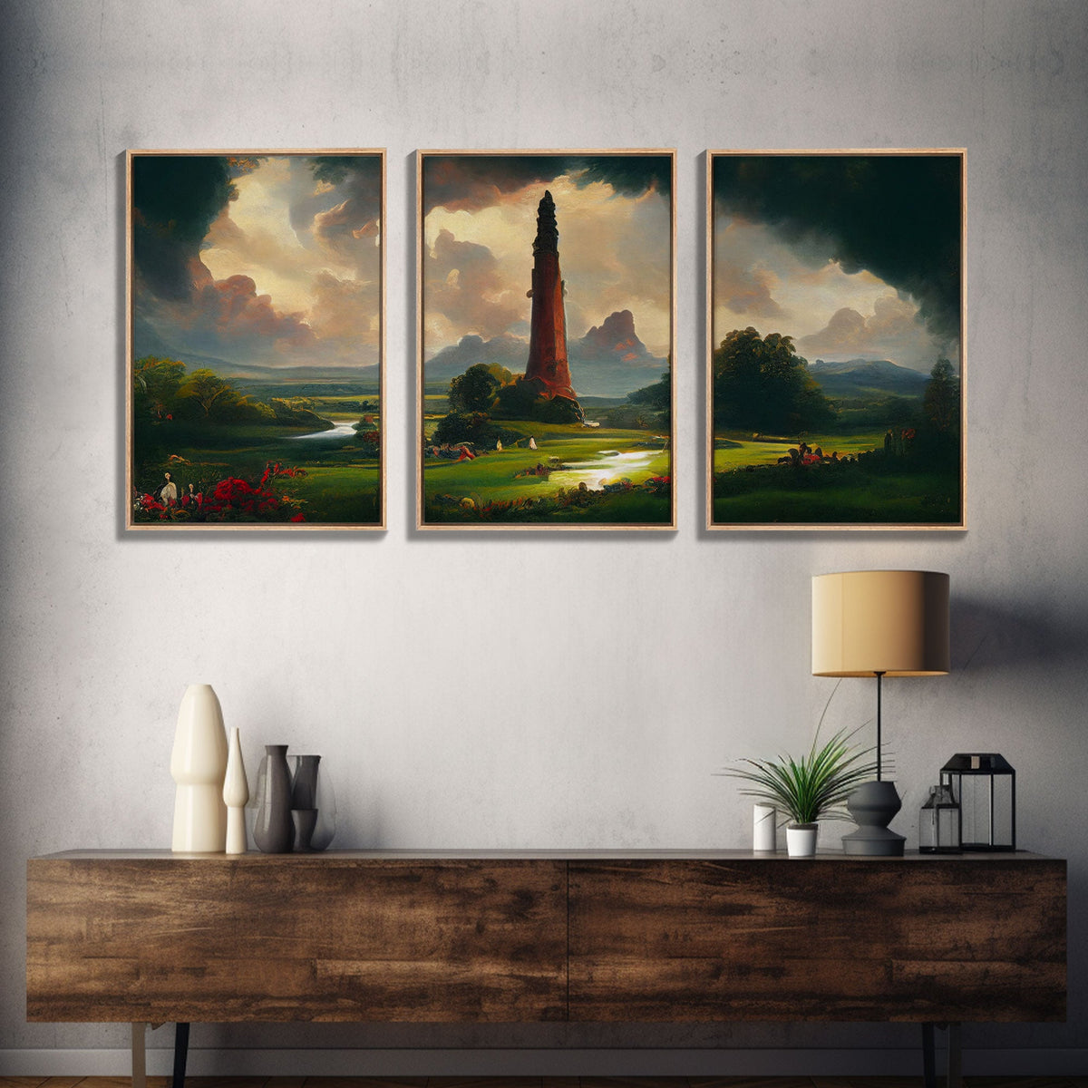 The Dark Tower, 3 Piece Panoramic Art, Ready To Hang Canvas Print