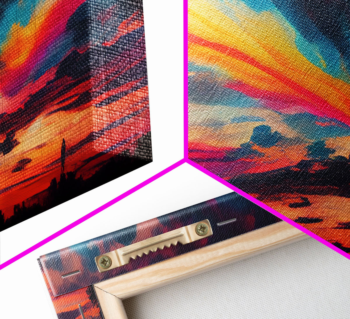 Psychedelic Sunset, 3 piece Canvas Print Wall Art
