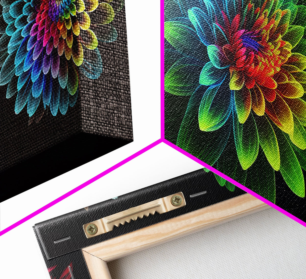 Triptych 3 Panel Wall Art - Framed Canvas Prints - Retro Style Flower Paintings