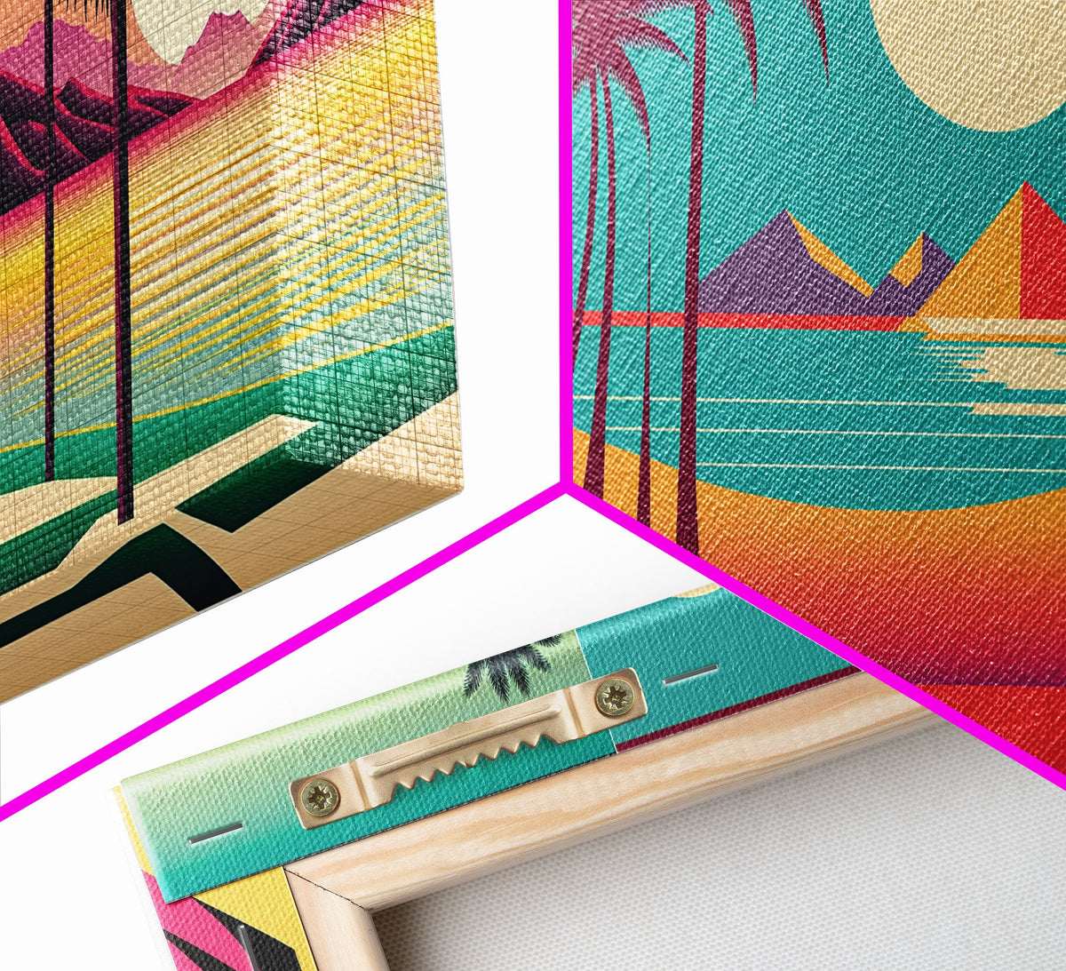Beautiful Turquoise Retro Style Beach Art, Triptych 3 Panel Framed Canvas Prints