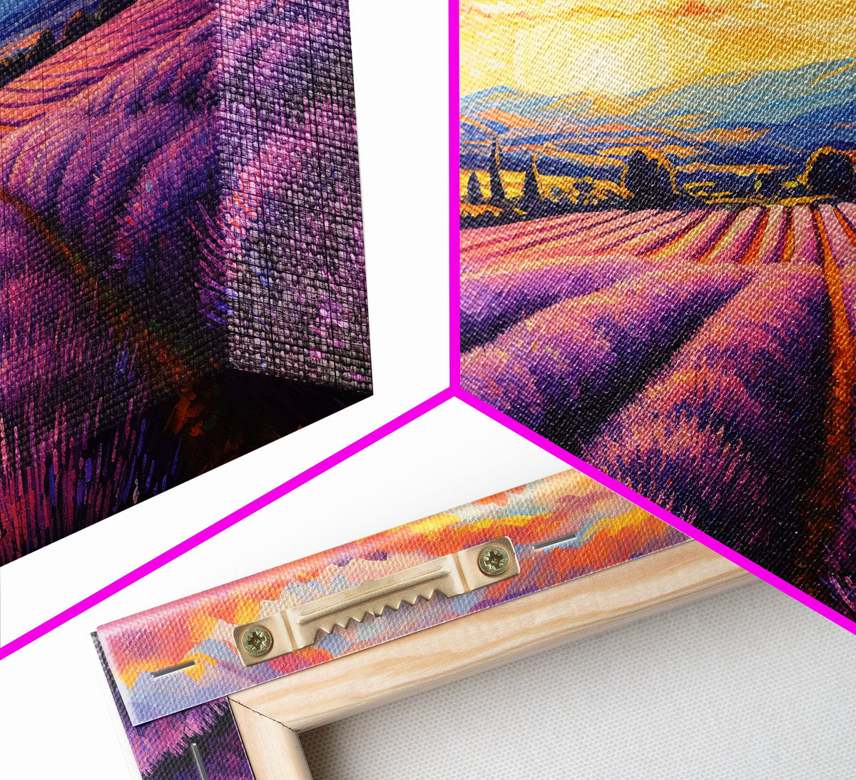 Purple Lavender Fields, 3 Piece Wall Art, Framed Canvas Print