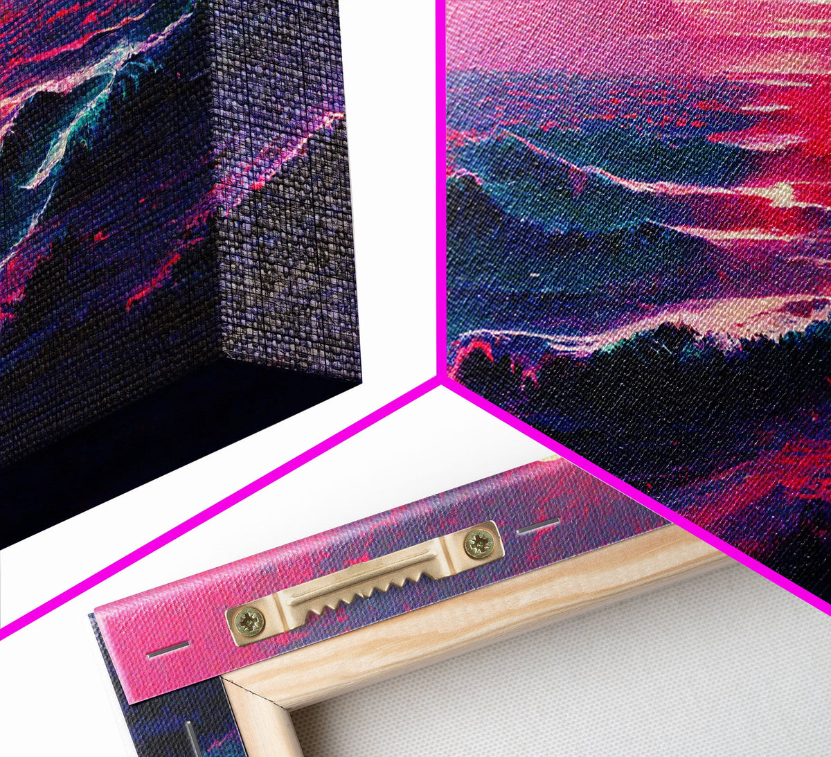Outrun Style Synthwave Sunset Ocean Waves, 3 Piece Canvas Print