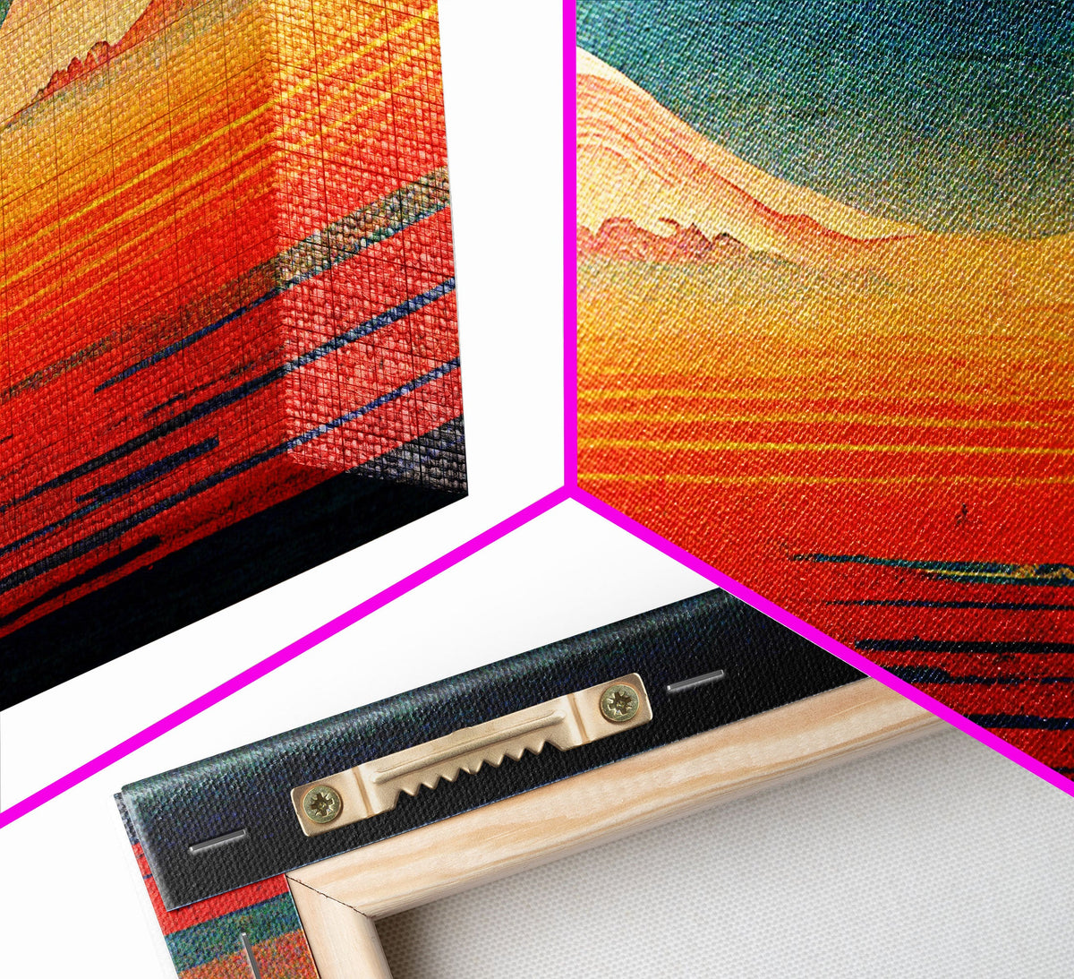 Retro Japanese Style Sunset Art, 3 Piece Wall Art, Canvas Print