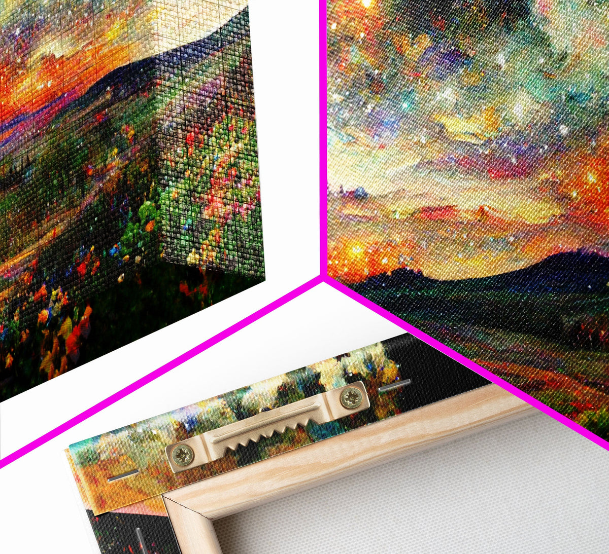 Night Starry Sky Landscape, 3 Piece Wall Art, Ready To Hang Canvas Print