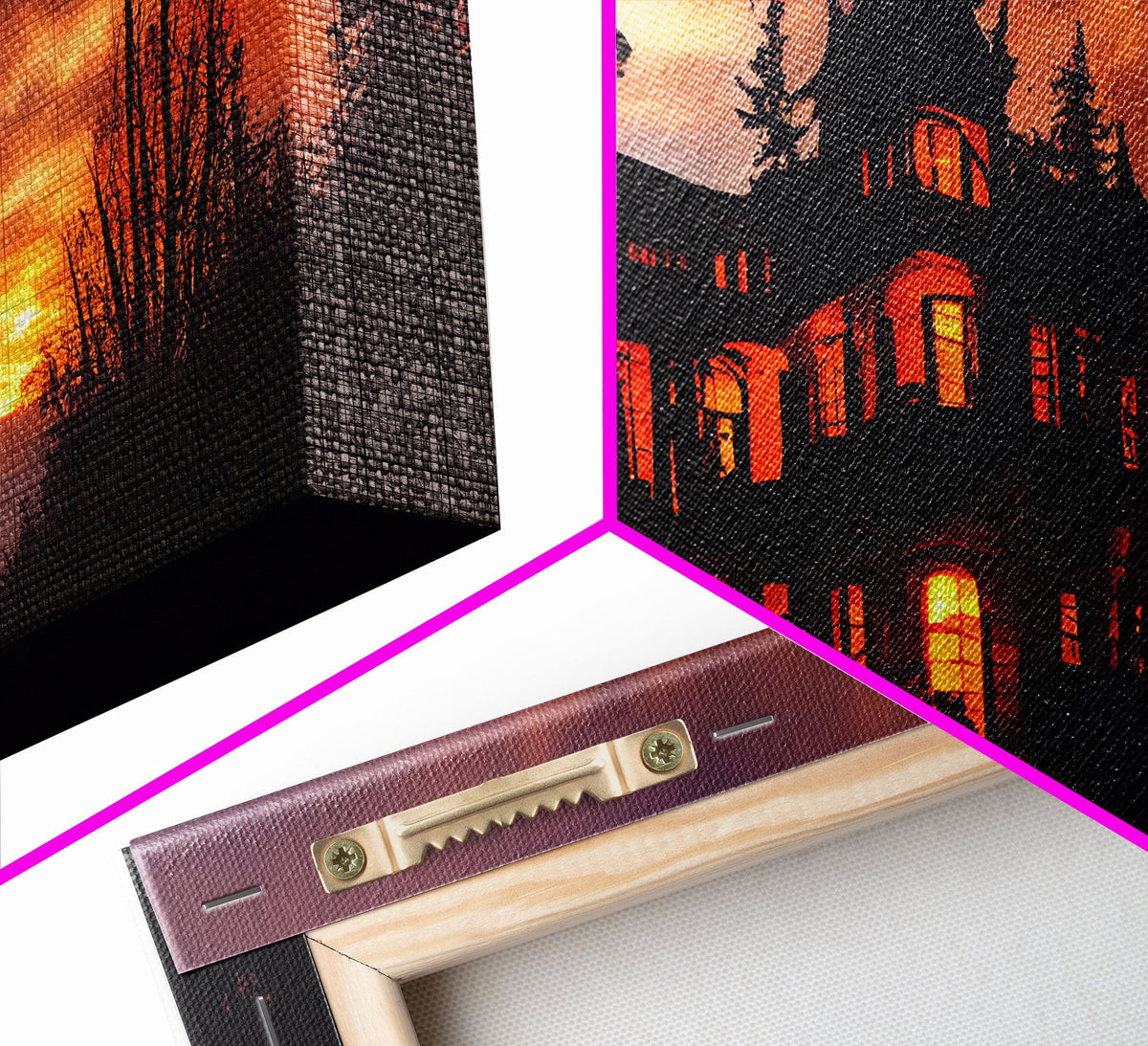 3 Piece Canvas Wall Decor, Victorian Style Haunted House