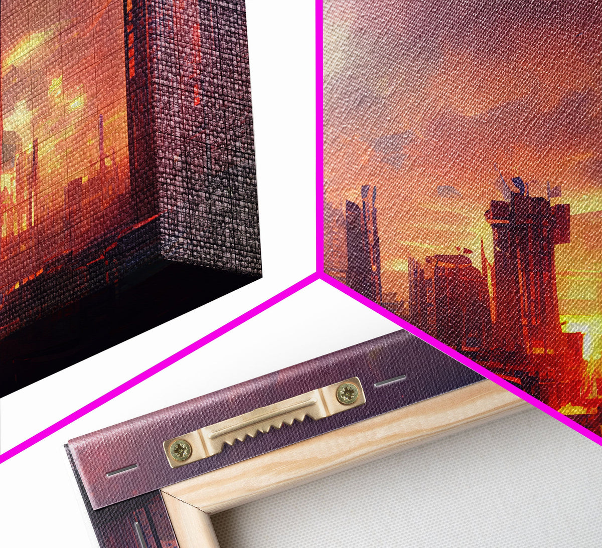 Cyberpunk City, 3 Piece Wall Art, Canvas Print
