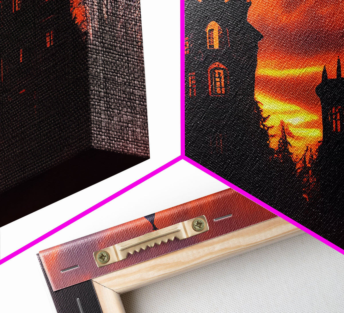 3 Piece Canvas Wall Decor, Victorian Style Haunted House