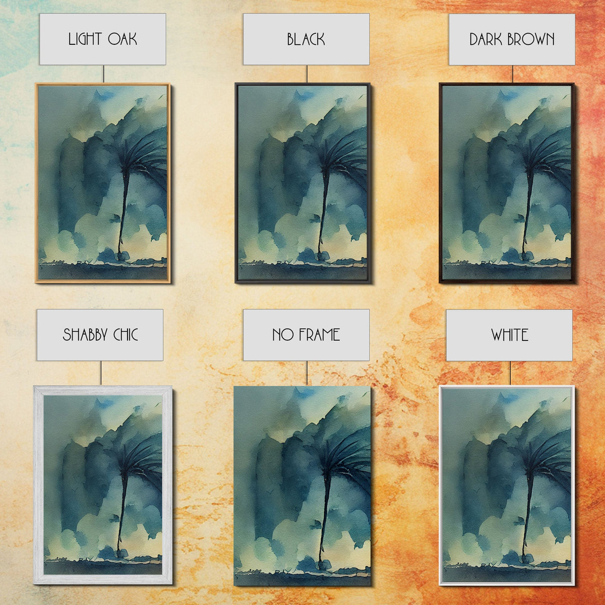 Watercolor of a Palm Tree Blowing in a Hurricane, 3 Piece Canvas Print, Wall Art