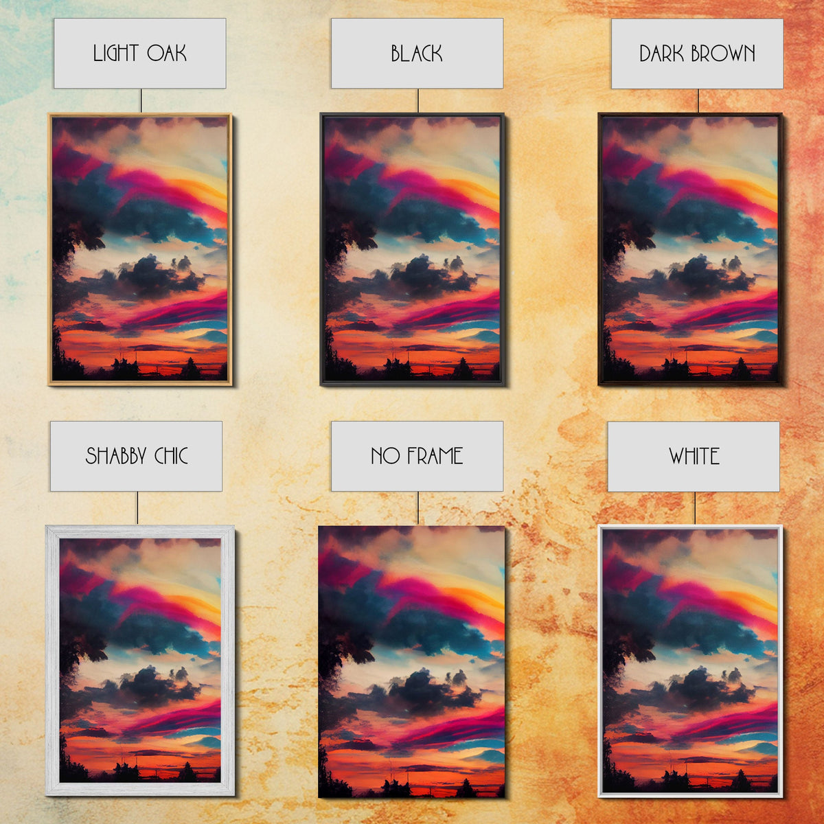 Psychedelic Sunset, 3 piece Canvas Print Wall Art