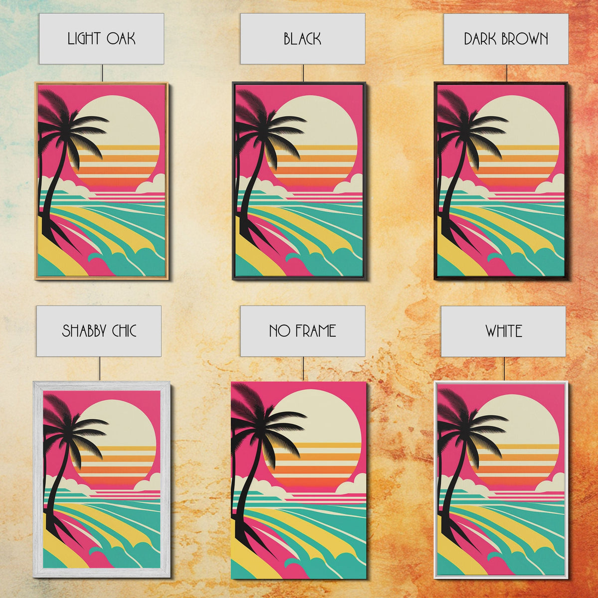 Beautiful Turquoise Retro Style Beach Art, Triptych 3 Panel Framed Canvas Prints