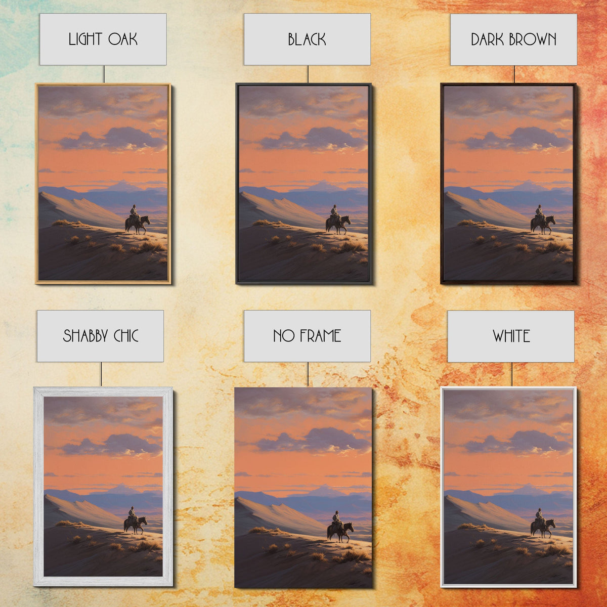 Cowboy Wall Art, Sunset Print, Canvas Print, 3 Piece Wall Art
