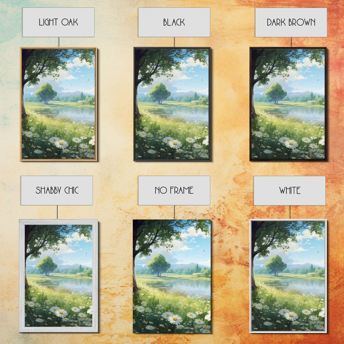 Beautiful Spring Meadow Landscape Painting 3 Piece Set, Wall Art
