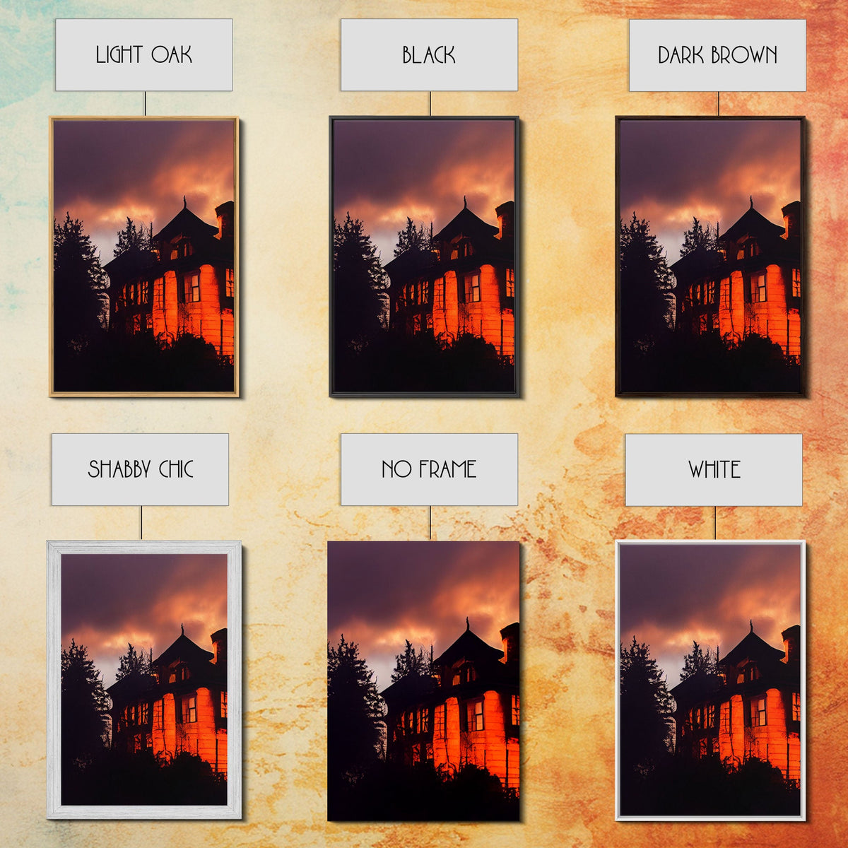 3 Piece Canvas Wall Decor, Victorian Style Haunted House