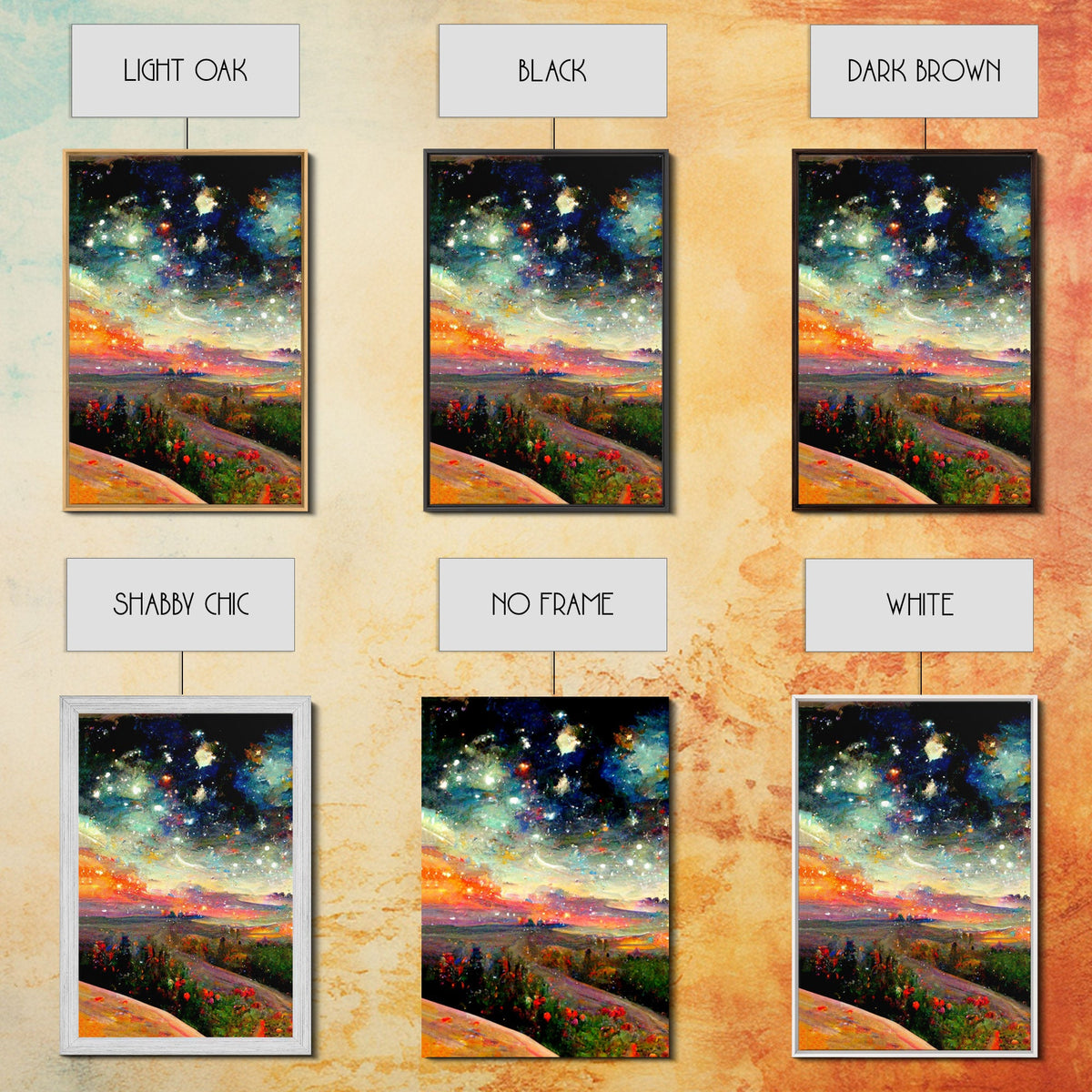 Night Starry Sky Landscape, 3 Piece Wall Art, Ready To Hang Canvas Print