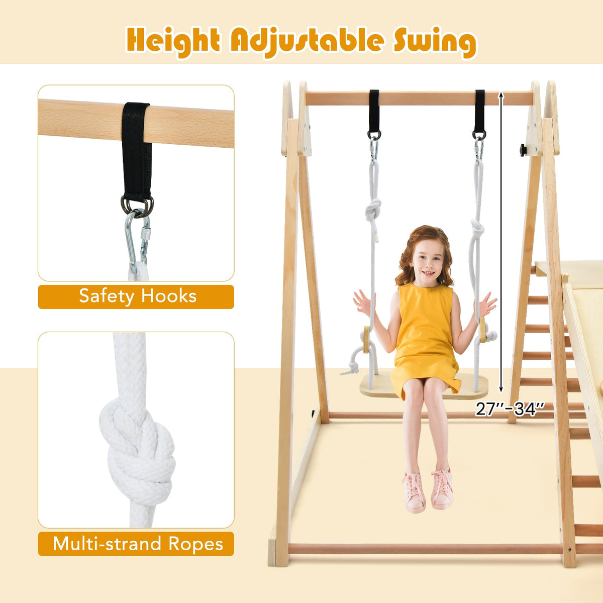 5-in-1 Indoor Jungle Gym Foldable Playset with Fun Slide and Adjustable Swing