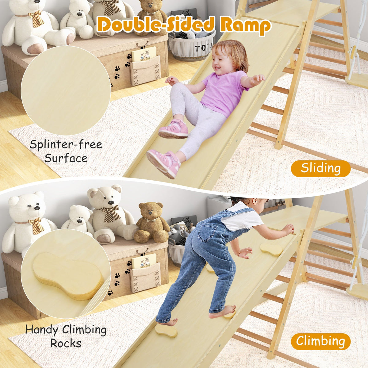 5-in-1 Indoor Jungle Gym Foldable Playset with Fun Slide and Adjustable Swing