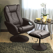 Brown Faux Leather Electric Recliner Chair w/ Ottoman