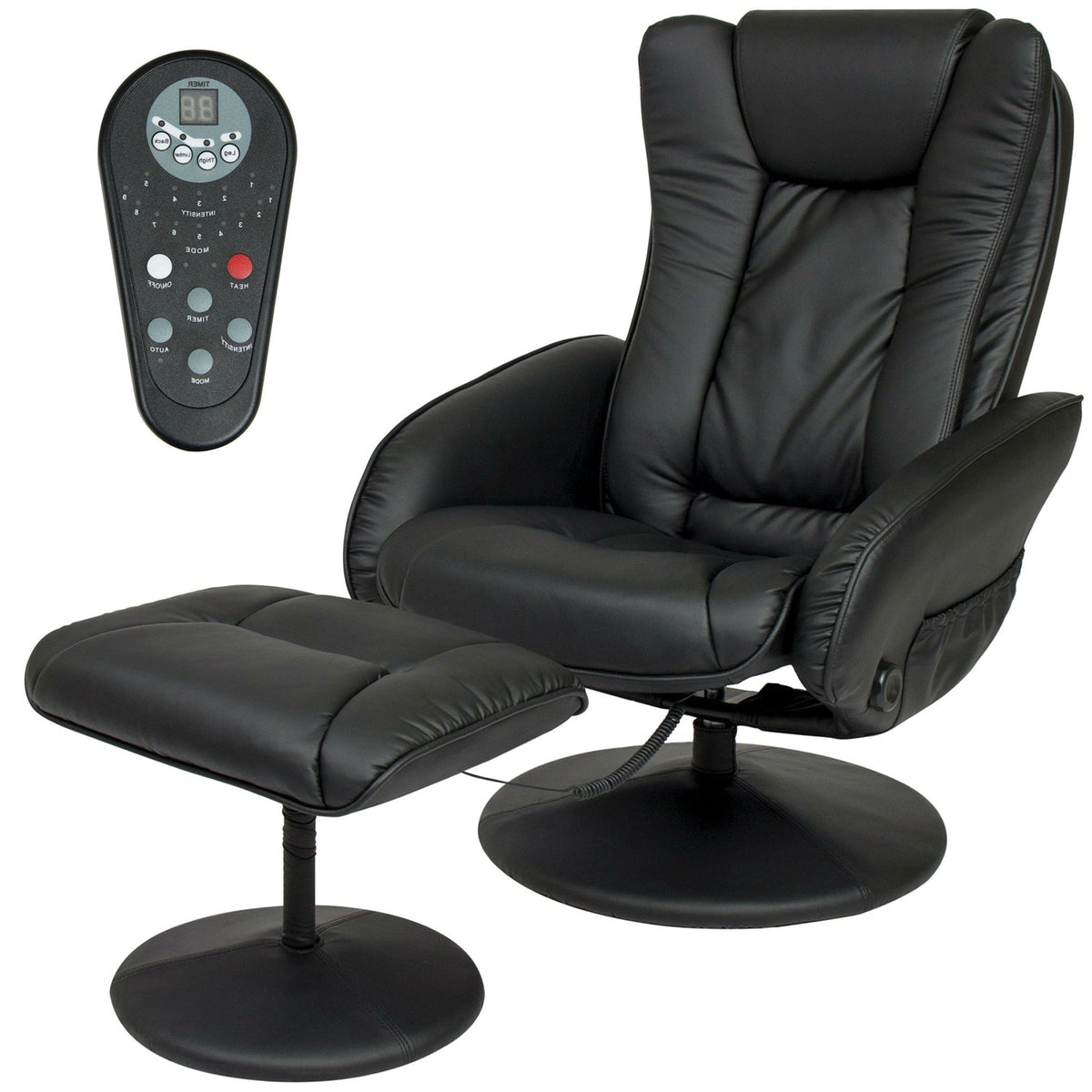Black Faux Leather Electric Recliner Chair w/ Ottoman
