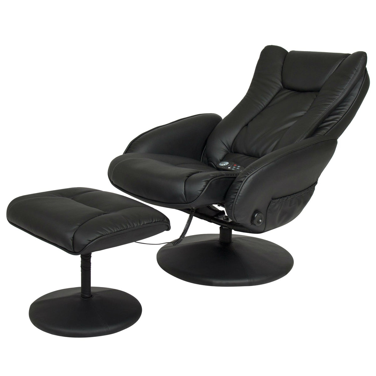 Black Faux Leather Electric Recliner Chair w/ Ottoman