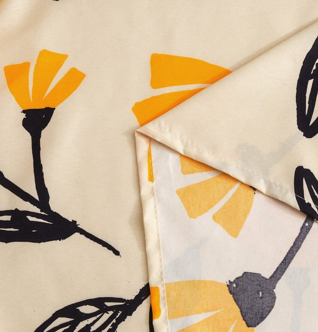 Yellow Fleur Golden Orange Floral Ivory Fitted & Flat Bed Sheets Set
