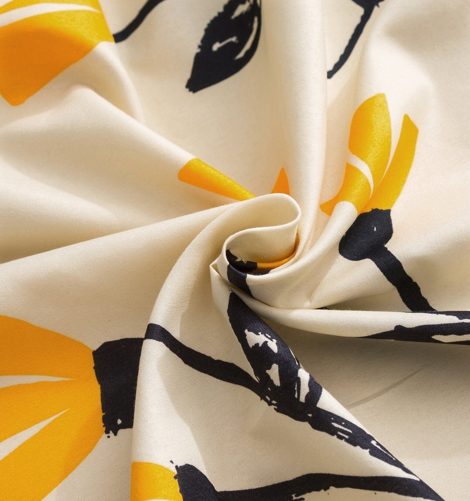 Yellow Fleur Golden Orange Floral Ivory Fitted & Flat Bed Sheets Set