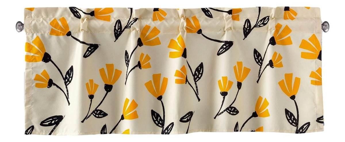 Yellow Fleur Floral Golden Orange Ivory Window Curtain Valance - 18" x 52"