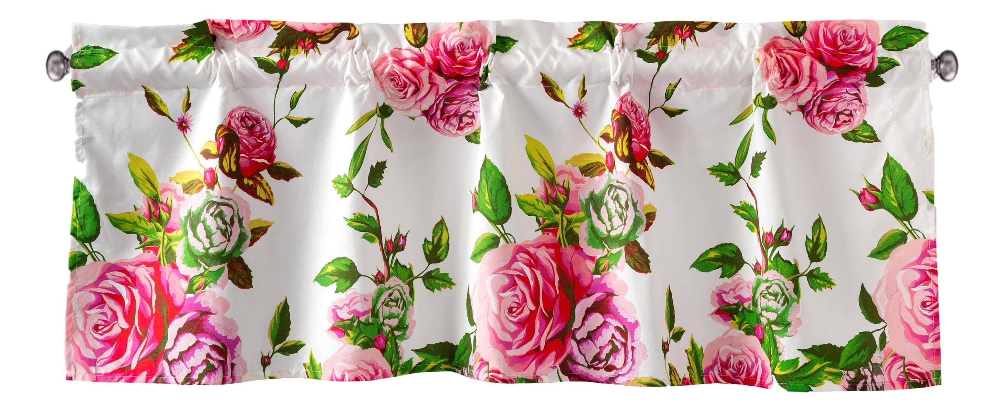 Romantic Roses Pink Floral Window Curtain Valance - 18" x 52"