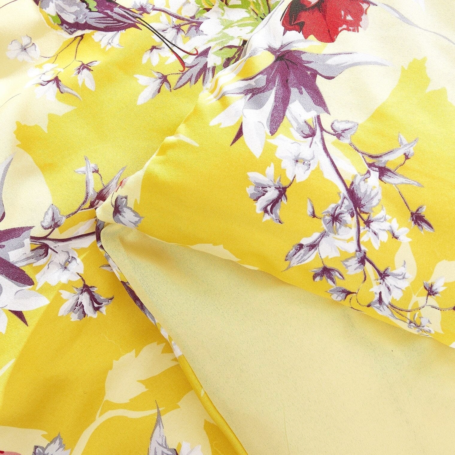 Sunshine Yellow Hummingbirds Floral Duvet Cover & Fitted Flat Bed Sheets Set