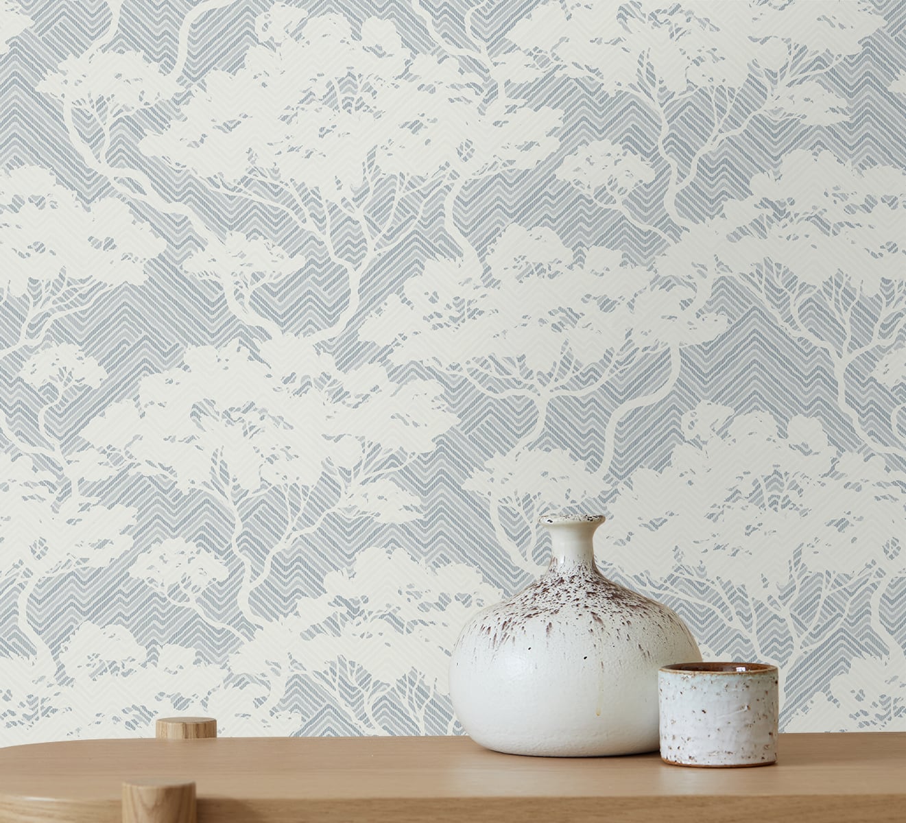 Japandi Style Nara Bonsai Botanical Stringcloth Unpasted Wallpaper