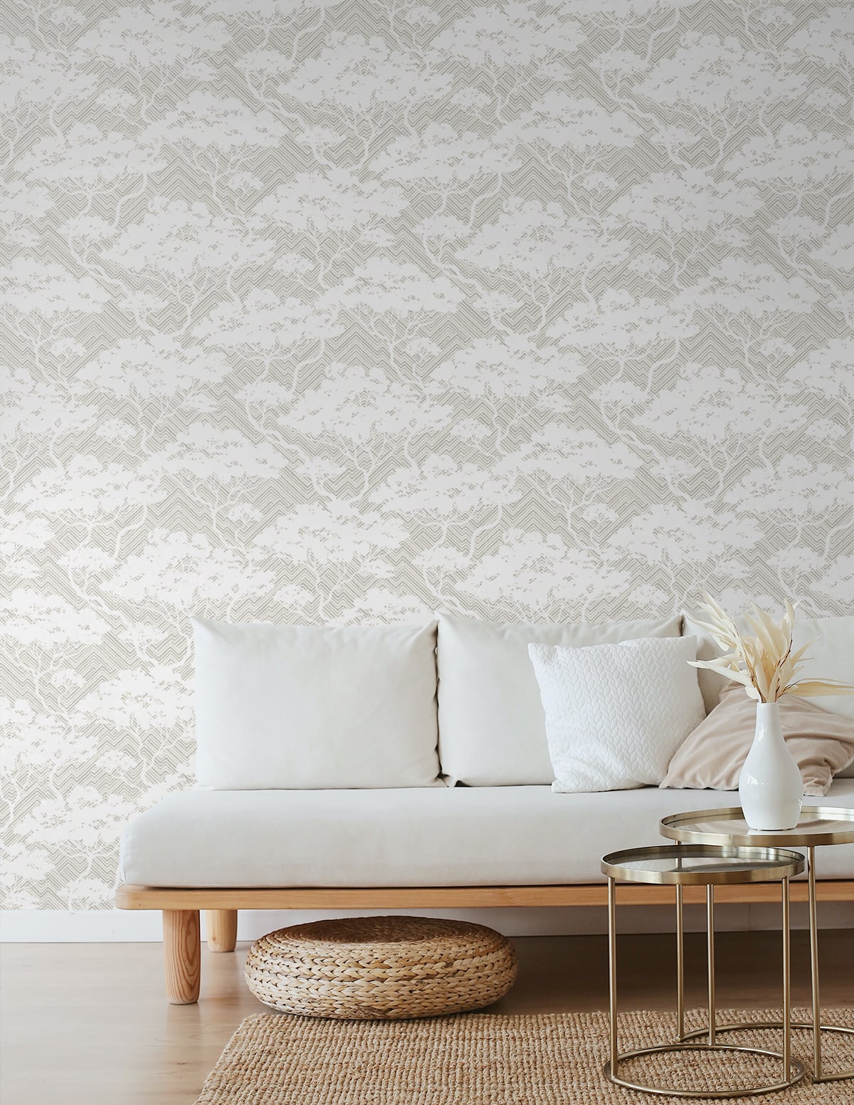 Japandi Style Nara Bonsai Botanical Stringcloth Unpasted Wallpaper