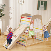 6-in-1 Wooden Indoor Jungle Gym with Double-Sided Ramp & Monkey Bars-Multicolor