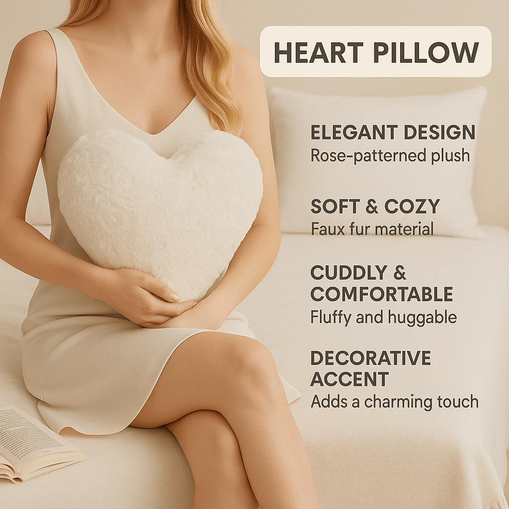White Roses Romantic Plush Stuffed Heart Throw Pillow