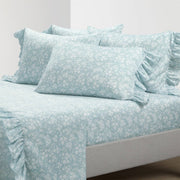 King Size, Polyester, Blue Ruffle Floral 6 Piece Sheet Set