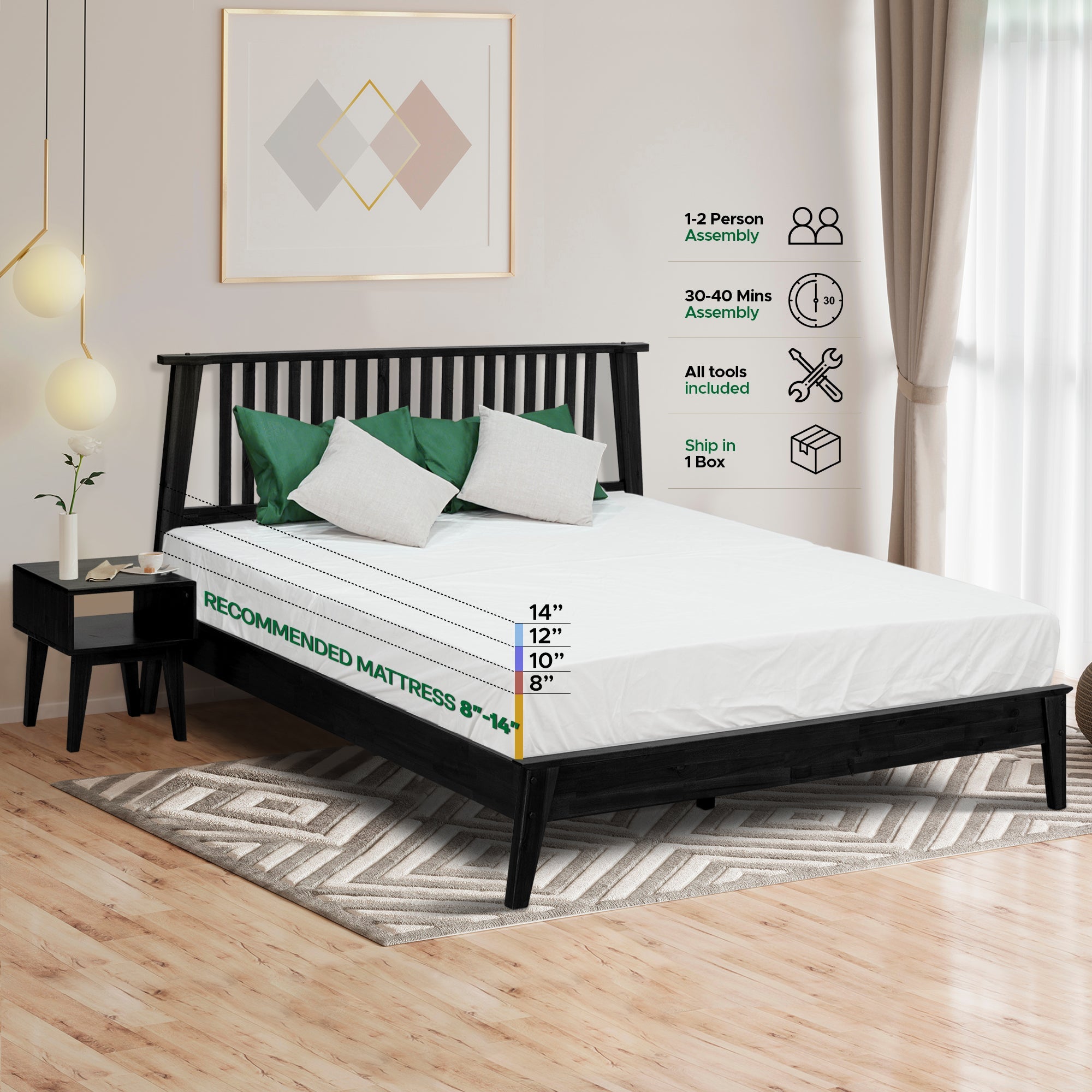 Acacia Kaylin Bed Frame & Nightstand Set