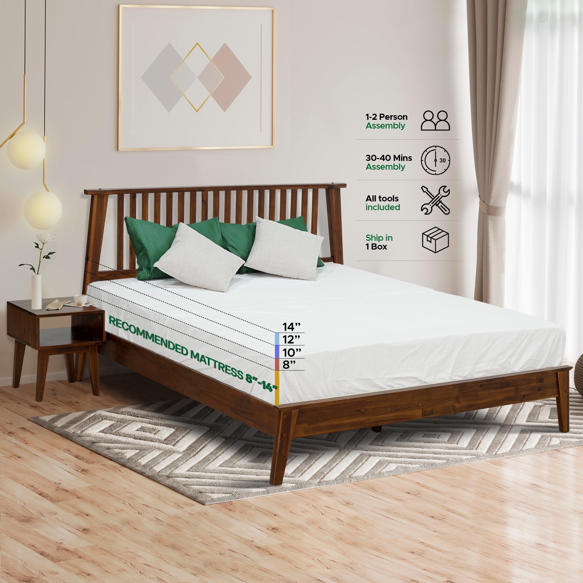 Acacia Kaylin Bed Frame & Nightstand Set