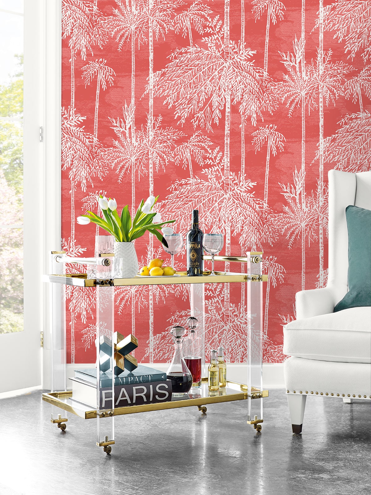 Palm Grove Embossed Vinyl Unpasted Wallpaper