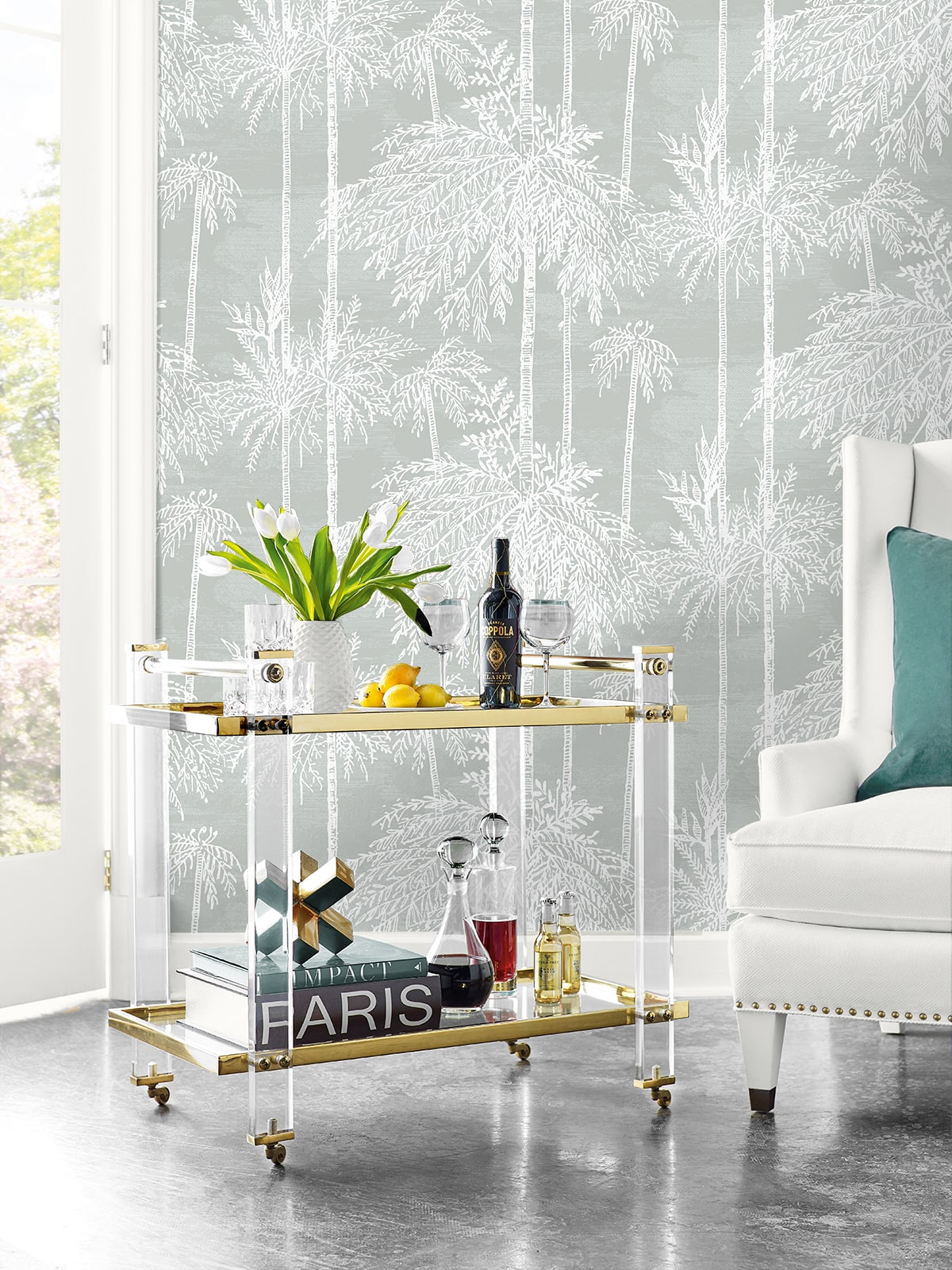Palm Grove Embossed Vinyl Unpasted Wallpaper