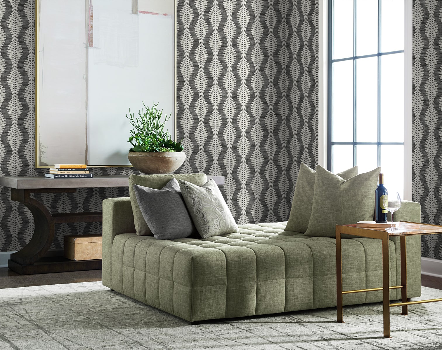 Carina Leaf Ogee Embossed Vinyl Unpasted Wallpaper