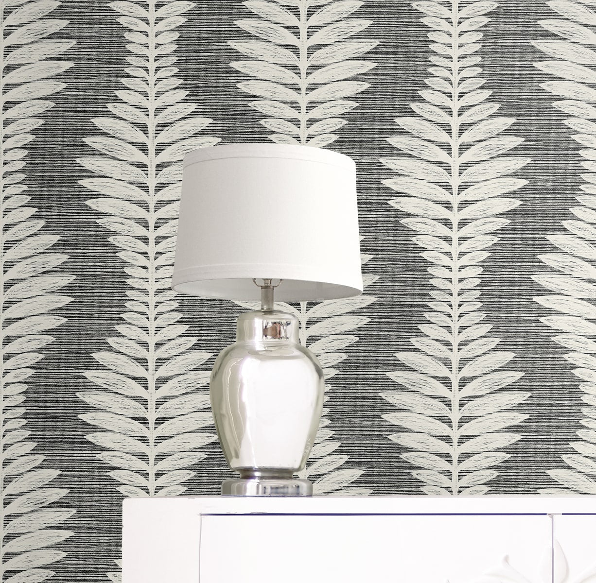 Carina Leaf Ogee Embossed Vinyl Unpasted Wallpaper
