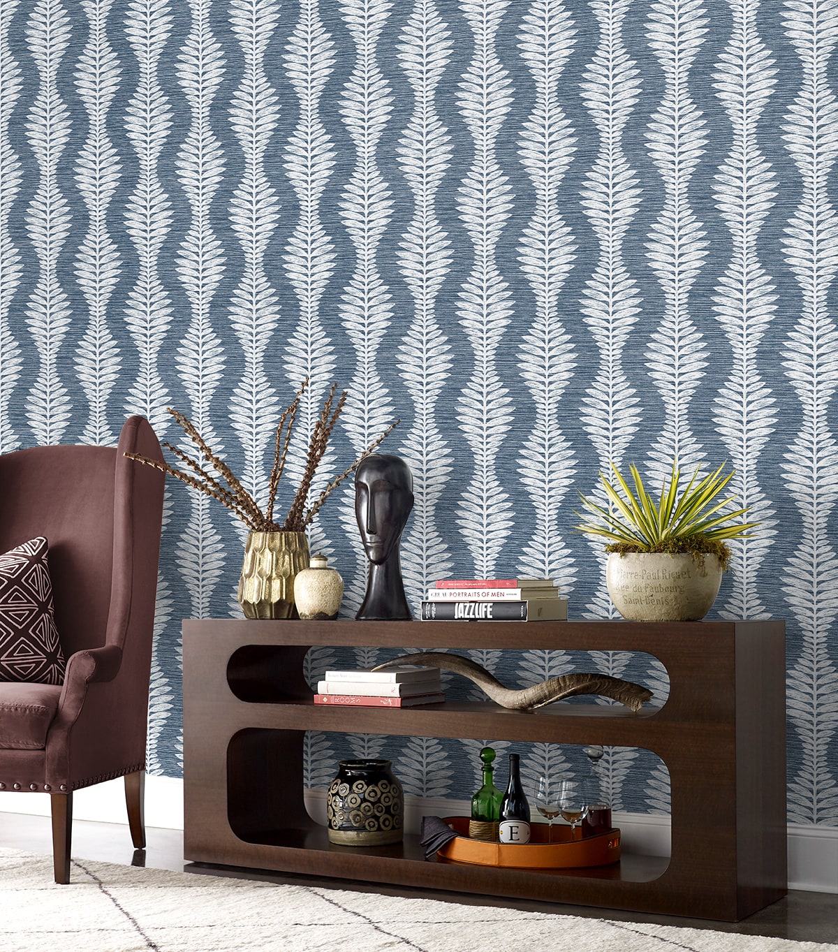 Carina Leaf Ogee Embossed Vinyl Unpasted Wallpaper