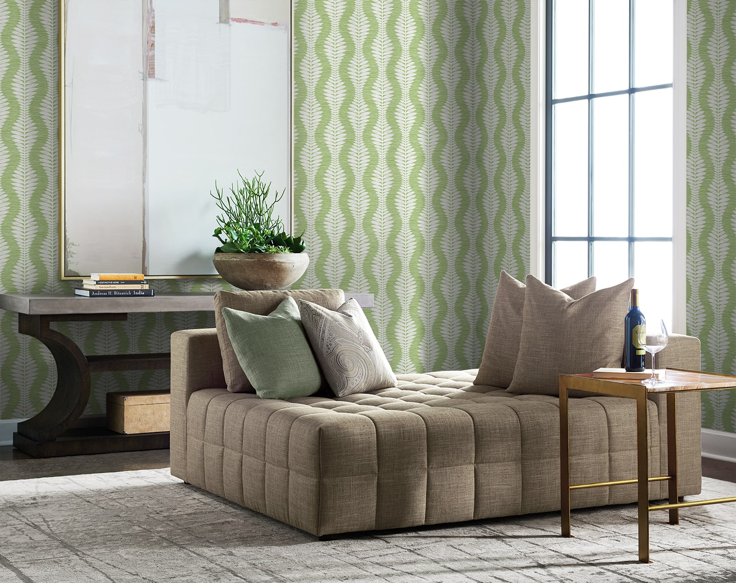 Carina Leaf Ogee Embossed Vinyl Unpasted Wallpaper