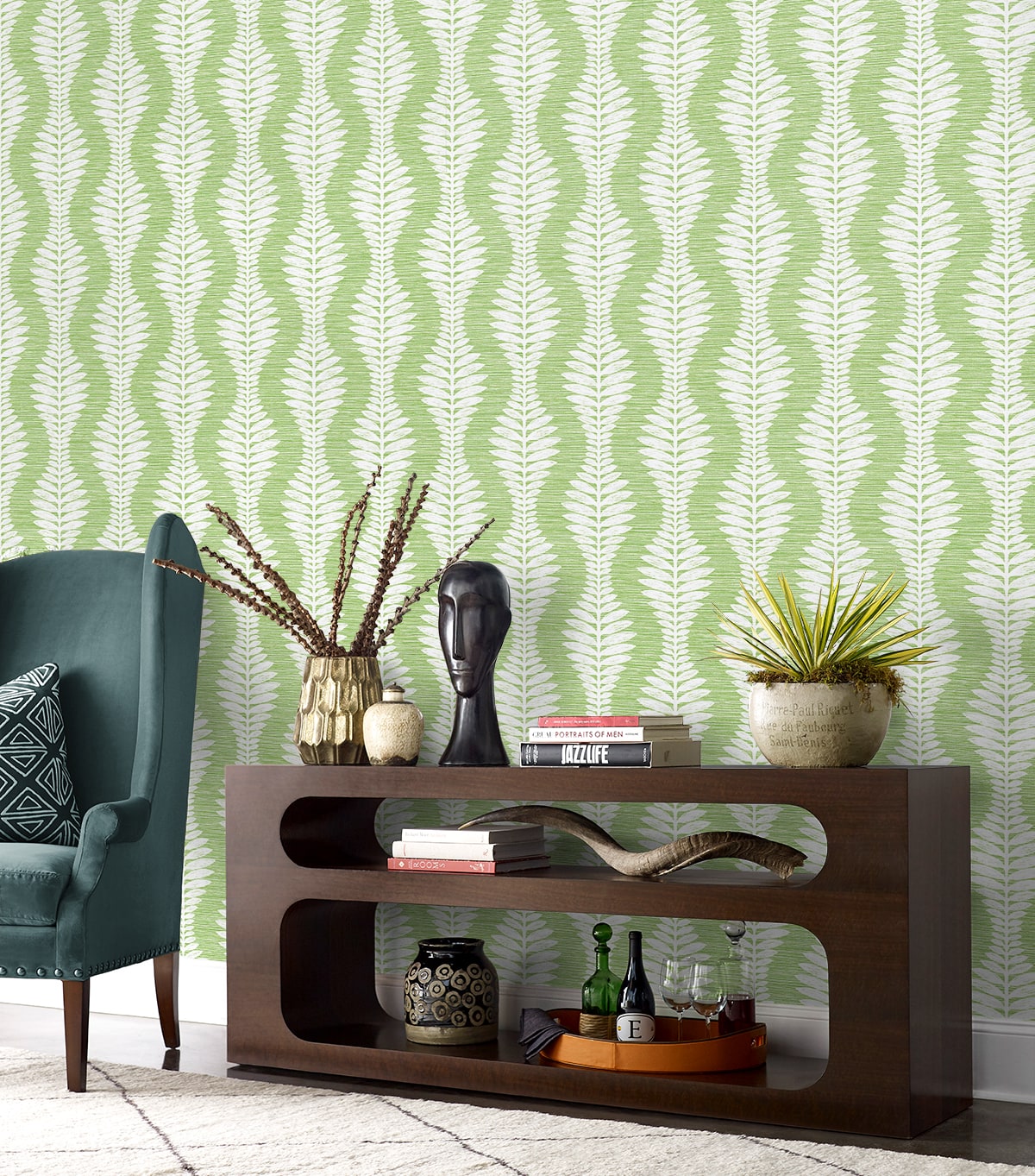 Carina Leaf Ogee Embossed Vinyl Unpasted Wallpaper