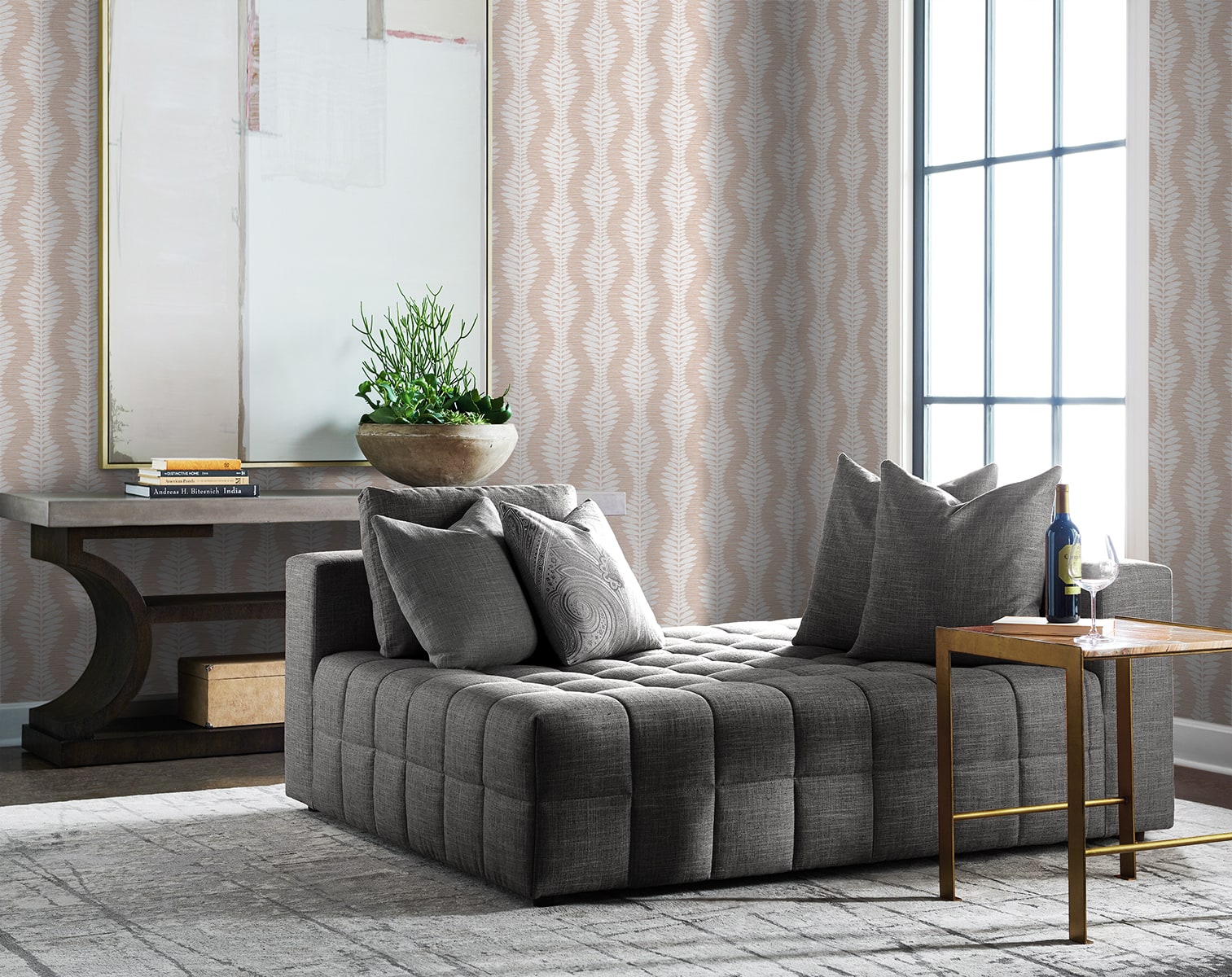 Carina Leaf Ogee Embossed Vinyl Unpasted Wallpaper